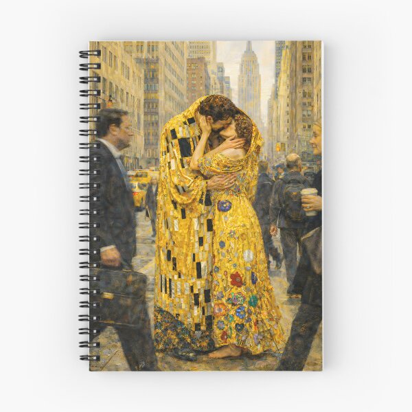 Item preview, Midtown Kiss During Rush Hour - Inspired by Gustav Klimt (1862–1918), after his golden figures left the frame and walked straight into Midtown’s morning commute. designed and sold by TheArtsyFrogs.