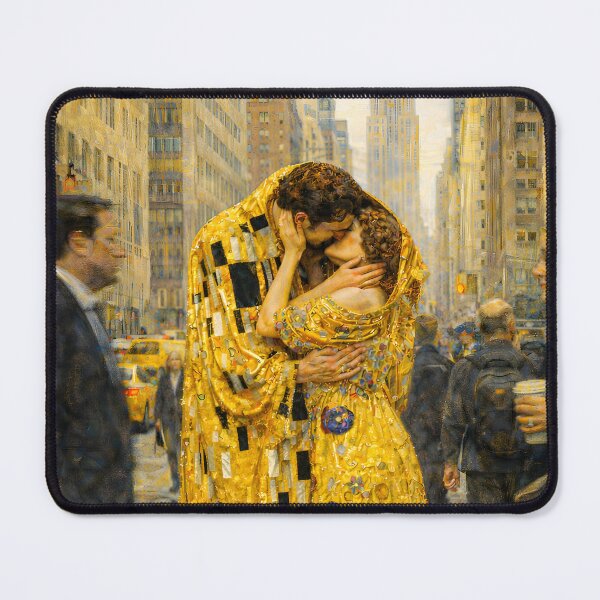 Item preview, Midtown Kiss During Rush Hour - Inspired by Gustav Klimt (1862–1918), after his golden figures left the frame and walked straight into Midtown’s morning commute. designed and sold by TheArtsyFrogs.
