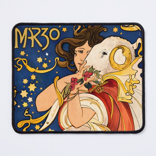 Item preview, Vintage Aries Zodiac Art Nouveau Poster – March Aries Goddess & Ram Astrology Celestial Wall Art designed and sold by EmiliaBassano.