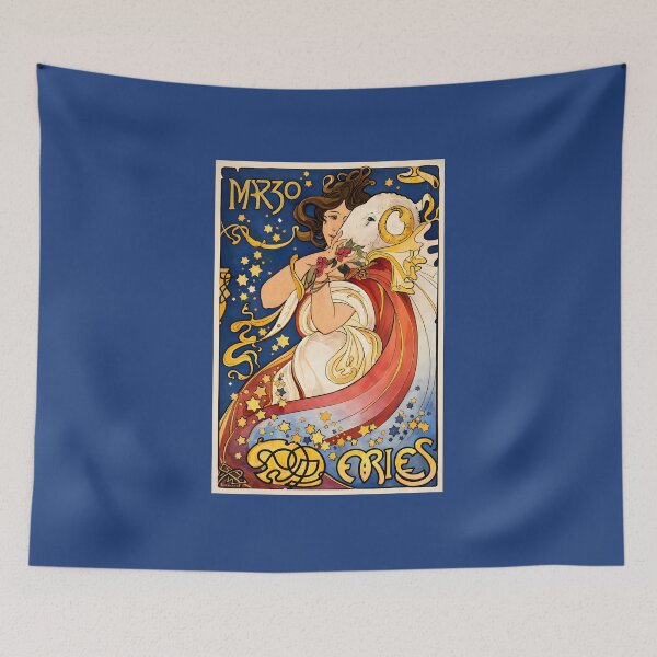 Item preview, Vintage Aries Zodiac Art Nouveau Poster – March Aries Goddess & Ram Astrology Celestial Wall Art designed and sold by EmiliaBassano.