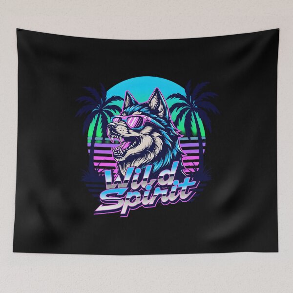 Item preview, Wild Spirit Husky Retro 80s Synthwave Wolf Art designed and sold by AmazingViews.
