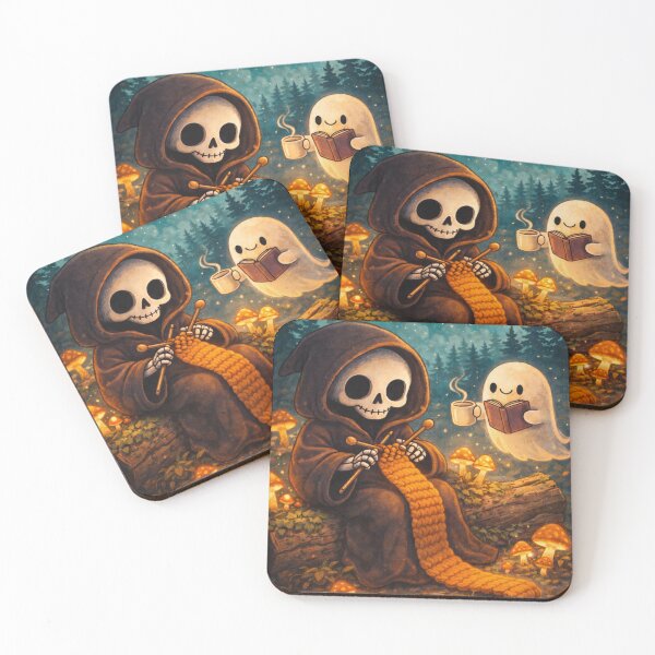 Item preview, Cozy Grim Reaper Knitting with Cute Ghost – Spooky Cute Art designed and sold by Expl0rer.