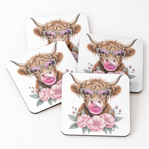 Item preview, Sassy Highland Cow with Bubblegum Floral Leopard Glasses designed and sold by AmazingViews.