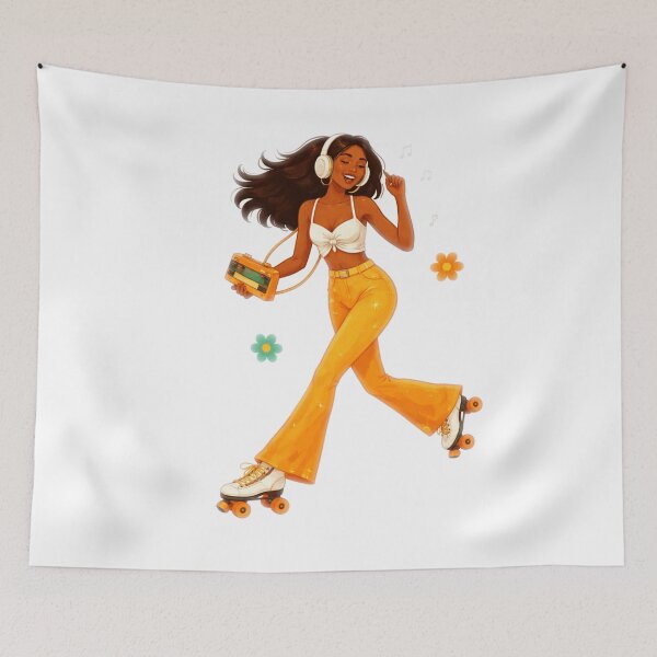 Item preview, Retro Roller Girl Flower Power Illustration designed and sold by CzipipitoStudio.