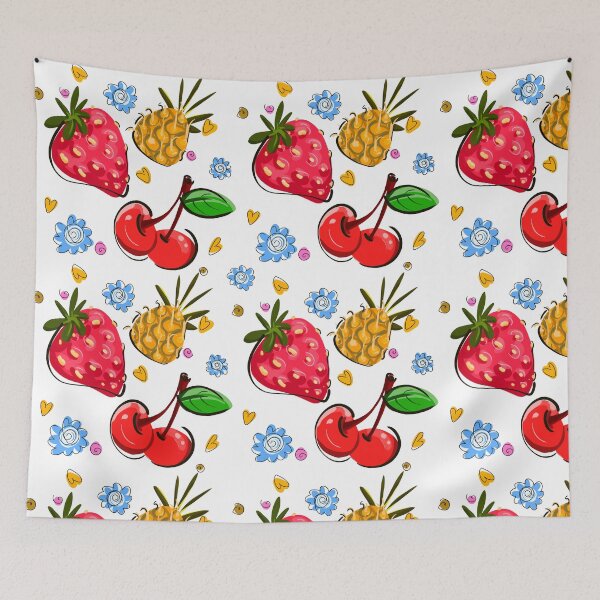 Item preview, cute kawaii fruit pattern - strawberry cherry pineapple seamless summer aesthetic  designed and sold by CuteStuffCo..