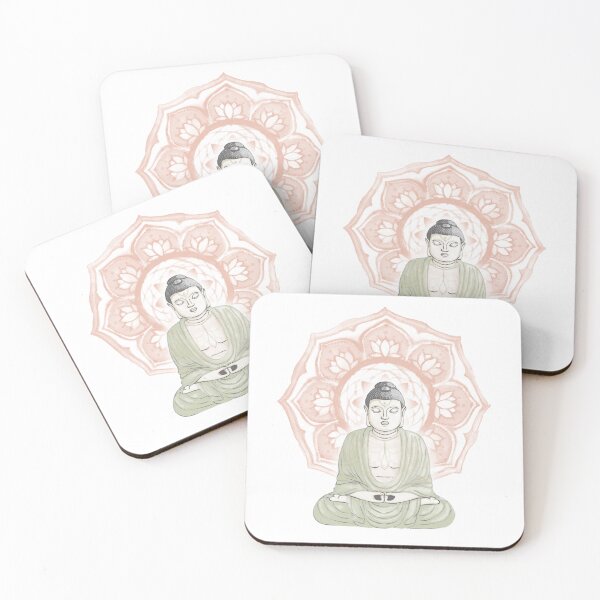 Item preview, Buddha Padma Watercolor - Dove Slate Tea - Coral Halo designed and sold by Irene Estelle.