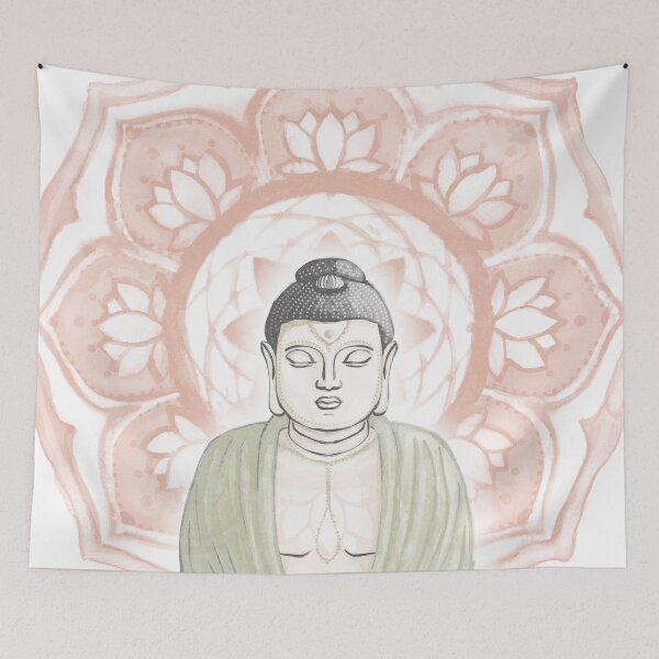 Item preview, Buddha Padma Watercolor - Dove Slate Tea - Coral Halo designed and sold by Irene Estelle.
