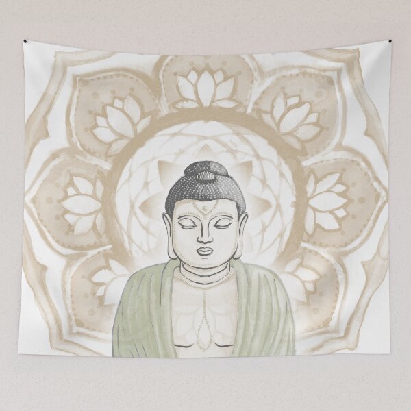 Item preview, Buddha Padma Watercolor - Dove Slate Tea - Fawn Halo designed and sold by Irene Estelle.