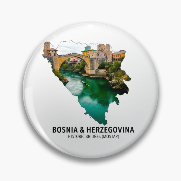 Item preview, Bosnia & Herzegovina Map Art - Historic Mostar Bridge & Emerald River Design designed and sold by AbulailArt.
