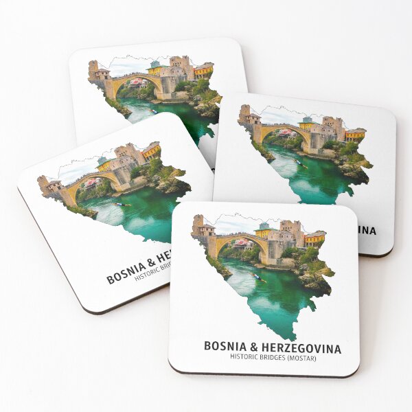 Item preview, Bosnia & Herzegovina Map Art - Historic Mostar Bridge & Emerald River Design designed and sold by AbulailArt.
