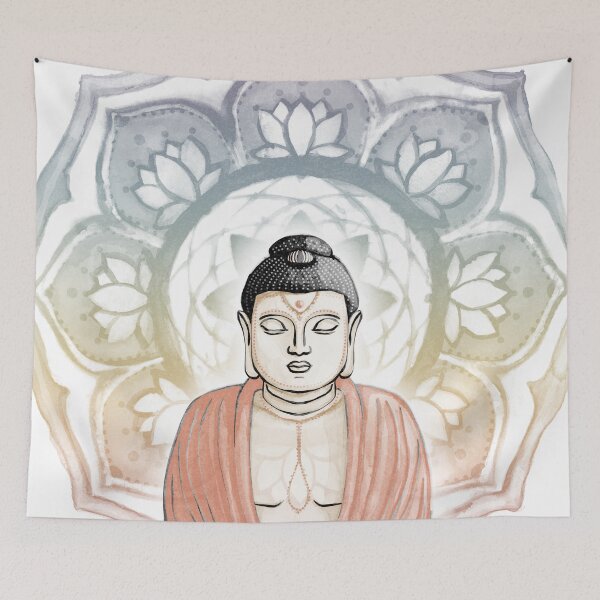 Item preview, Buddha Padma Watercolor - Fawn Coal Coral - Rainbow Sunset Halo designed and sold by Irene Estelle.