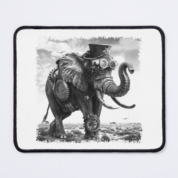 Item preview, Steampunk Elephant in Top Hat - Vintage Clockwork Animal Art designed and sold by inkoutninja.