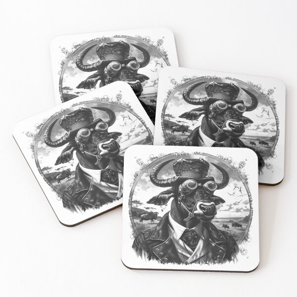 Item preview, Steampunk Bull in Goggles - Victorian Western Animal Portrait designed and sold by inkoutninja.