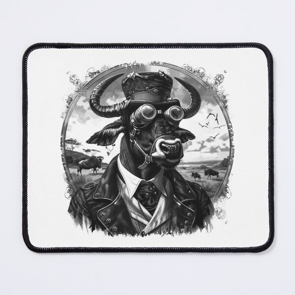 Item preview, Steampunk Bull in Goggles - Victorian Western Animal Portrait designed and sold by inkoutninja.