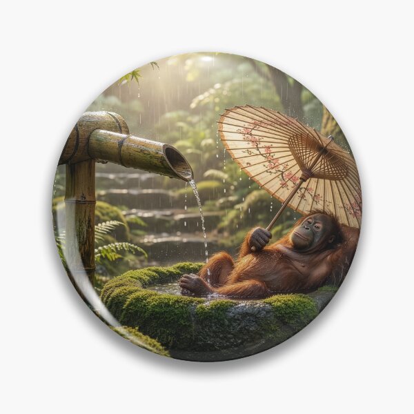 Item preview, Orangutan Bathes in Shishi Odoshi Fountain With Parasol designed and sold by Tridentulus.