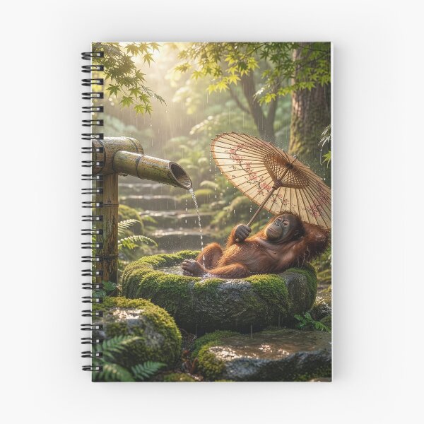 Item preview, Orangutan Bathes in Shishi Odoshi Fountain With Parasol designed and sold by Tridentulus.