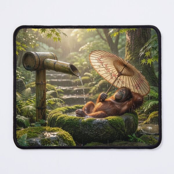 Item preview, Orangutan Bathes in Shishi Odoshi Fountain With Parasol designed and sold by Tridentulus.