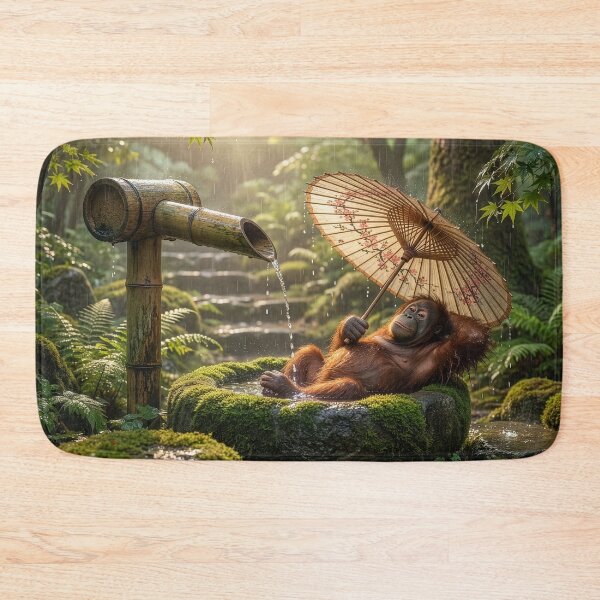 Item preview, Orangutan Bathes in Shishi Odoshi Fountain With Parasol designed and sold by Tridentulus.
