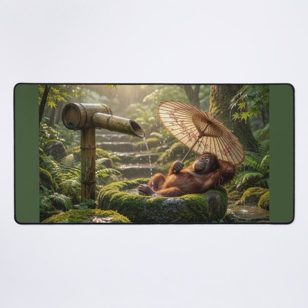 Item preview, Orangutan Bathes in Shishi Odoshi Fountain With Parasol designed and sold by Tridentulus.