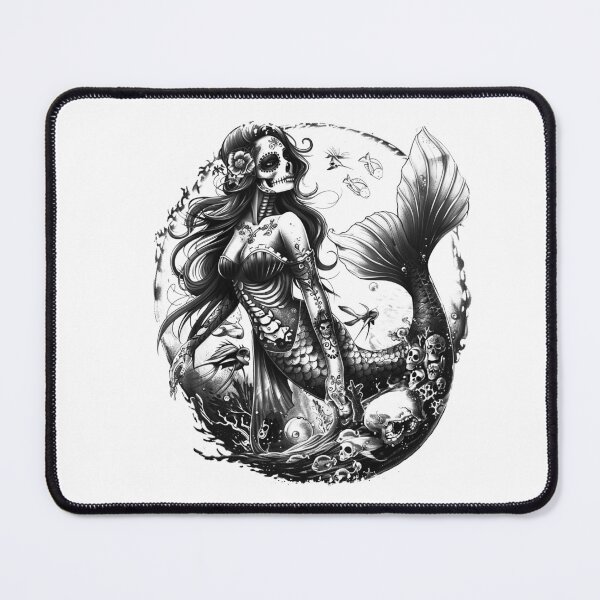 Item preview, Sugar Skull Mermaid - Gothic Black and White Siren Art designed and sold by inkoutninja.