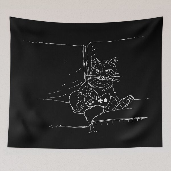 Item preview, Gamer Cat (white line art) designed and sold by JoseloRochaArt.