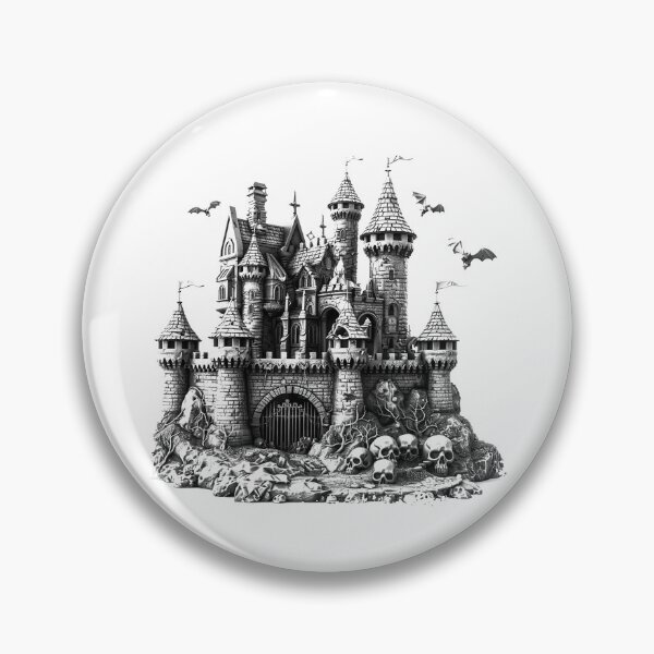 Item preview, Gothic Skull Castle - Dark Fantasy Black and White Fortress Art designed and sold by inkoutninja.