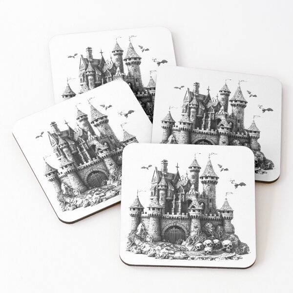 Item preview, Gothic Skull Castle - Dark Fantasy Black and White Fortress Art designed and sold by inkoutninja.