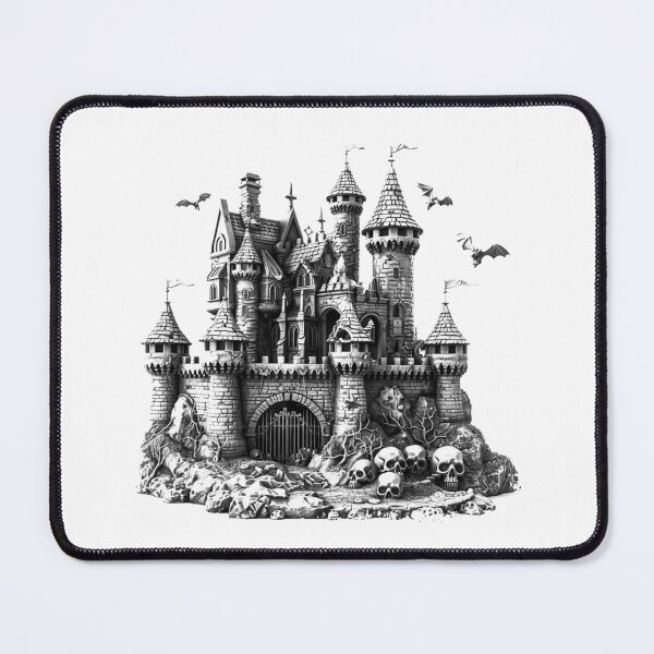 Item preview, Gothic Skull Castle - Dark Fantasy Black and White Fortress Art designed and sold by inkoutninja.
