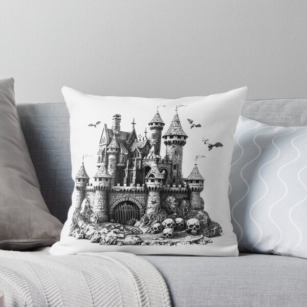 Item preview, Gothic Skull Castle - Dark Fantasy Black and White Fortress Art designed and sold by inkoutninja.