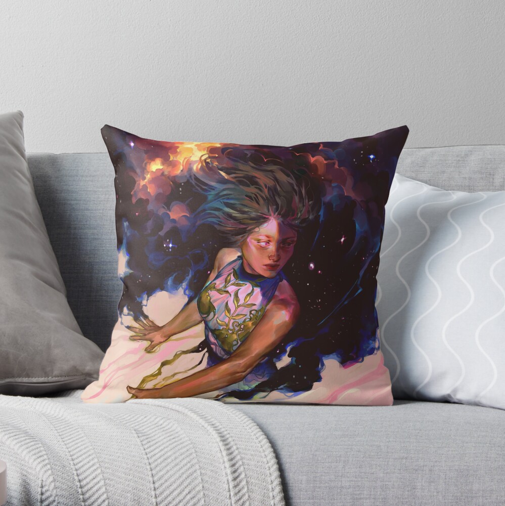 girl and stars Throw Pillow
