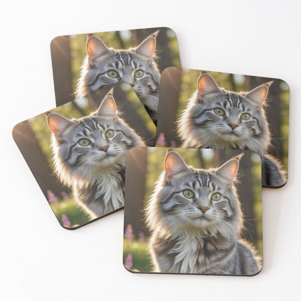 Item preview, Fluffy Maine Coon Cat in Sunlit Forest designed and sold by Vida e Arte.