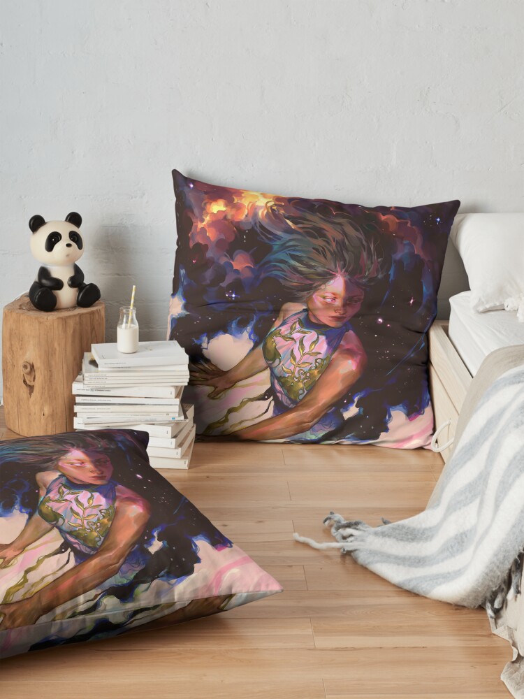 Alternate view of girl and stars Floor Pillow
