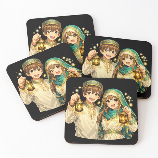 Item preview, Cute Anime Eid Couple Holding Lanterns – Festive Islamic Celebration Sticker designed and sold by CutePearlStudio.
