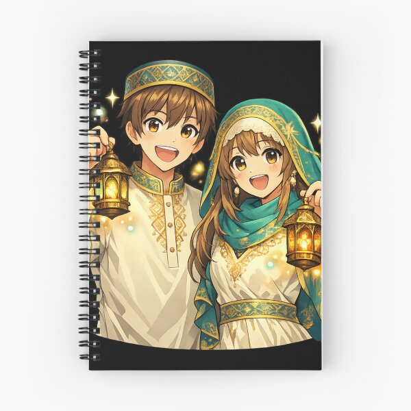 Item preview, Cute Anime Eid Couple Holding Lanterns – Festive Islamic Celebration Sticker designed and sold by CutePearlStudio.