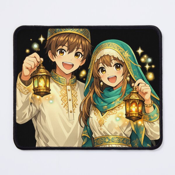 Item preview, Cute Anime Eid Couple Holding Lanterns – Festive Islamic Celebration Sticker designed and sold by CutePearlStudio.