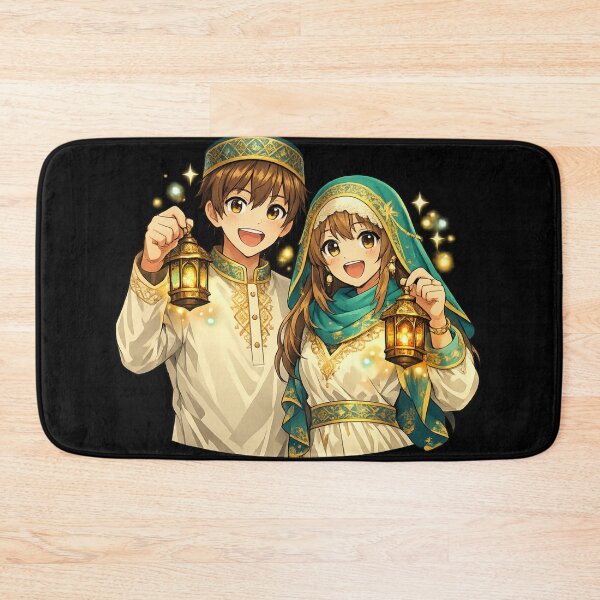 Item preview, Cute Anime Eid Couple Holding Lanterns – Festive Islamic Celebration Sticker designed and sold by CutePearlStudio.