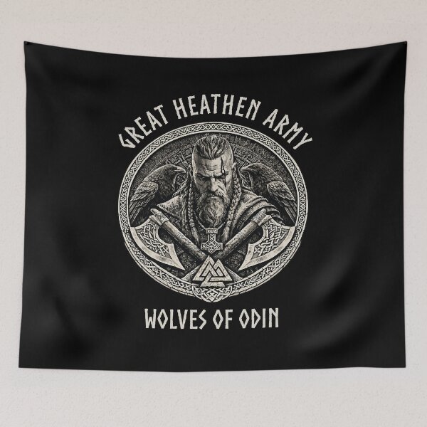 Item preview, Great Heathen Army Wolves of Odin Viking Warrior Norse Mythology Pagan Warrior Design designed and sold by Freki & Geri.
