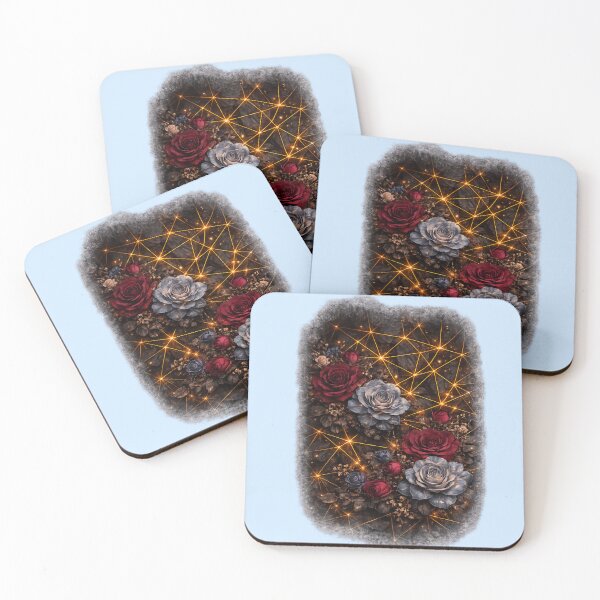 Item preview, Dark Floral Gold Luxury Pattern – Burgundy & Slate Blue Roses on Black Leaves designed and sold by SamEmbersLiving.