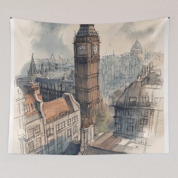Item preview, Big Ben Watercolor Sketch designed and sold by nemfisart.
