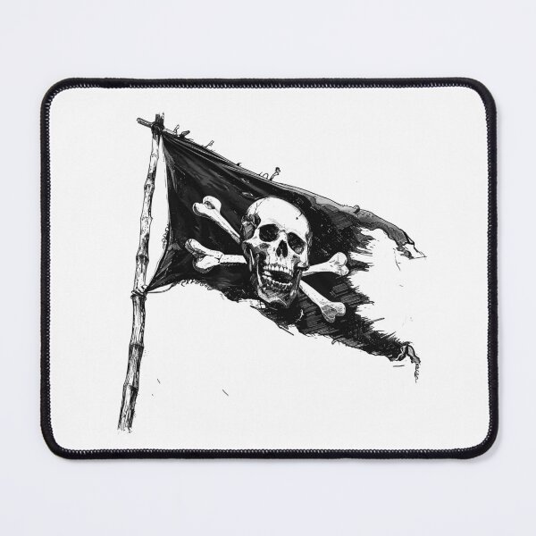 Item preview, Jolly Roger Pirate Flag - Black and White Skull and Crossbones Art designed and sold by inkoutninja.