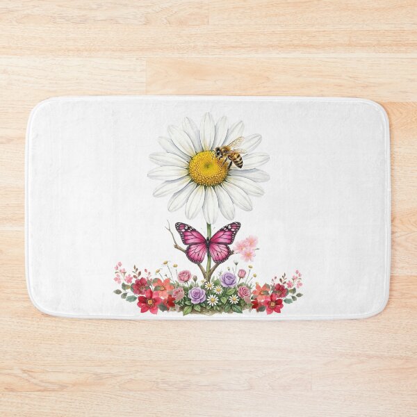 Item preview, Watercolor daisy garden: elegant flowers with a bee and a pink butterfly designed and sold by VibranPalette.