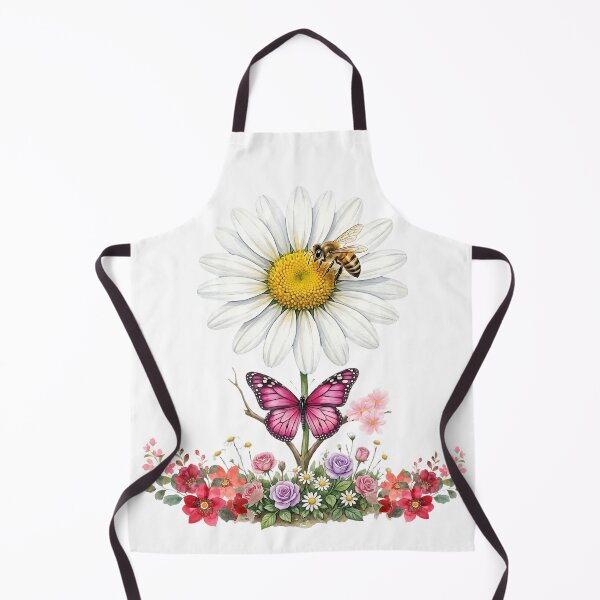 Item preview, Watercolor daisy garden: elegant flowers with a bee and a pink butterfly designed and sold by VibranPalette.