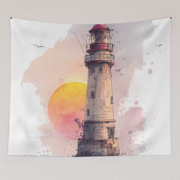 Item preview, Sunset Lighthouse Watercolor designed and sold by nemfisart.
