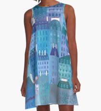 Paris Blues Painting A-Line Dress