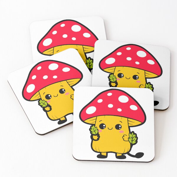 Item preview, Cute Kawaii Mushroom Holding Leaves Cartoon Vector Illustration designed and sold by FungiKaboul.