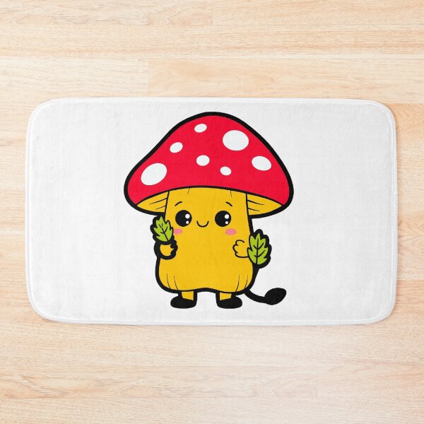 Item preview, Cute Kawaii Mushroom Holding Leaves Cartoon Vector Illustration designed and sold by FungiKaboul.