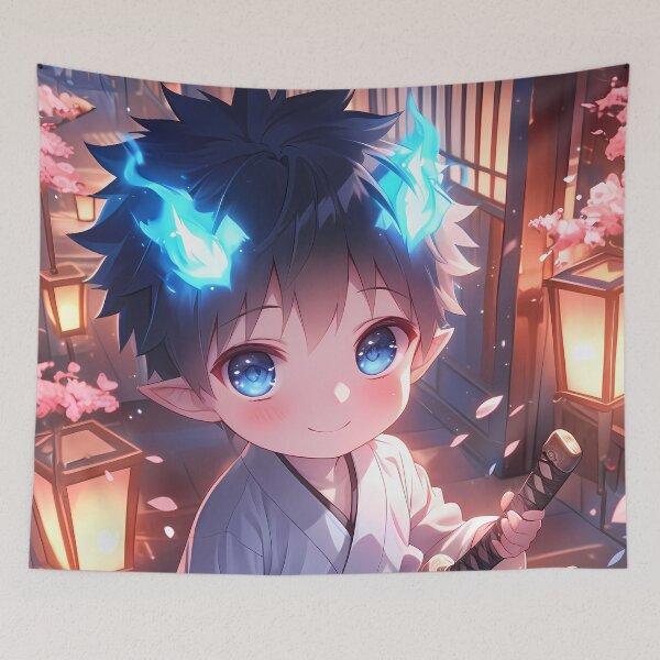 Item preview, Rin Okumura Blue Exorcist Chibi Samurai Under Sakura Lanterns designed and sold by TanglenRabbit.