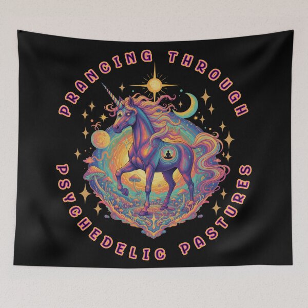 Item preview, Psychedelic Unicorn - Prancing Through Psychedelic Pastures designed and sold by Shy Fractal Designs.
