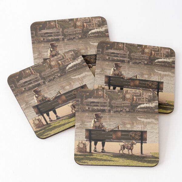 Item preview, Steampunk Victorian Riverfront Landscape - Retro-Futuristic Sci-Fi Art designed and sold by steampunkimages.