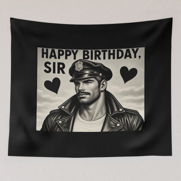 Item preview, Vintage Gay Leather Biker Happy Birthday Sir Gay Pride Graphic Design designed and sold by ItsAKinkThing.